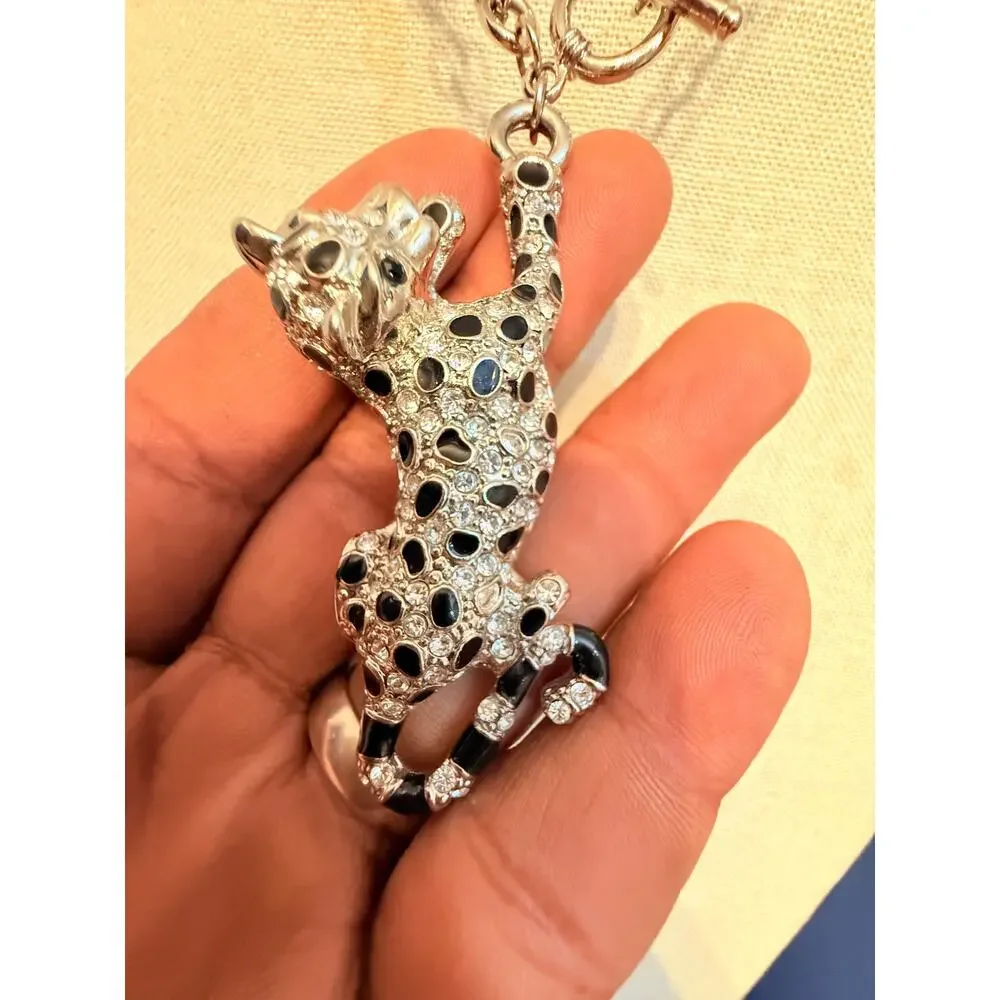 Vintage NOS Rhinestone Cheetah Pendant Necklace 16”